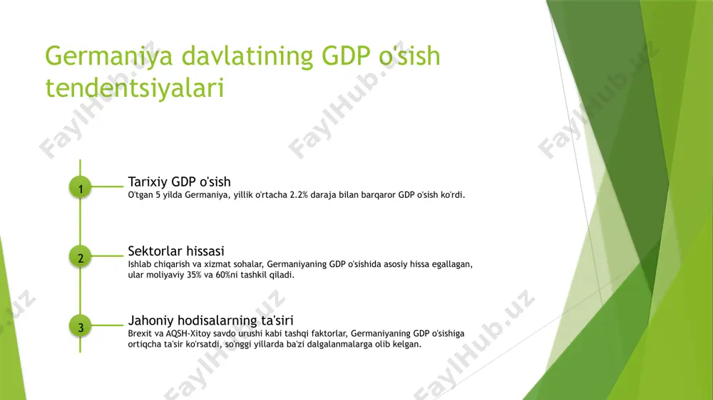 % ga yetib keldi. germaniya, qarz va byudjet defitsitni boshqarish uchun qat'iy chalg'itish va infrastrukturaga investitsiyalarni oshirish kabi moliyaviy siyosatlar amalga oshirmoqda. germaniya davlatida daromad boʻlinishi va koʻplik darajalaridagi faqirlar germaniyada daromad boʻlinishi germaniyada daromad boʻlinishi nisbatan teng, daromadning eng yuqori 10% daromad olishchilari umumiy daromaddan 22% ga ega. germaniyada faqirlar koʻpligi germaniyada faqirlar koʻpligi 15% ga yaqin, mamlakatning sharqiy qismida faqirlar koʻpligining koʻproq ajralganligi mavjud. davlat siyosatlari va dasturlari germaniya hukumati faqirligini bartaraf etish uchun ishsizlik imtiyozlari va uy yordamini oʻz ichiga olgan turli xil ijtimoiy maishiy yordam dasturlarini amalga oshirdi. germaniyada xorijiy to'lovlar investitsiyalari 1 2 3 xorijiy to'lovlar investitsiyalarining tendentsiyalari eng ko'p investitsiya qiluvchi mamlakatlar germaniya iqtisodiyati ustida ta'siri germaniyada fdi, avtomobil va ishlab chiqarish sohalariga eng ko'p investitsiyani jalb qilgan bo'lishi bilan o'sishni ko'rsatdi. amerika qo'shma shtatlari, birlashgan qirollik va shveysariya, texnologiya va moliya sohasiga e'tibor qaratgan holda germaniyaga investitsiya qilayotgan eng mashhur mamlakatlar. fdi, germaniyada …