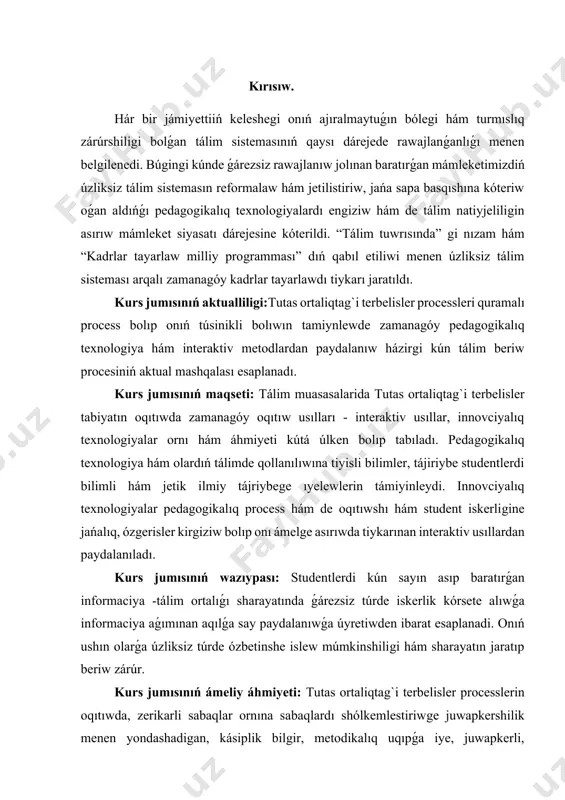 eralıq beti tolqınlıq bet bolıp tabıladı. suw betindegi tastı taslap jibergende payda bolatug’ın tolqınlar shen’ber ta’rizli tolqınlar dep ataladı. tolqınlıq qozg’alıslardın’ a’piwayı tu’ri bir bag’ıtta tarqalatug’ın tolqınlar bolıp tabıladı (nay ishinde bir ta’repke tarqalatug’ın ses tolqınları, sterjen boyınsha tarqalatug’ın serpimli tolqınları). bunday jag’dayda tolqınlıq bet tegis bet bolıp tabıladı (nayg’a yaki sterjenge perpendikulyar bet). bo’leksheler tolqınnın’ taralıw bag’ıtında terbeletug’ın tolqınlar boylıq tolqınlar dep ataladı (mısalı ses tolqınları, su’wrette ko’rsetilgendey nay boyınsha terbeliwshi porshen ta’repinen qozdırılg’an tolqınlar). bo’lekshelerdin’ terbeliwi tolqınnın’ taralıw bag’ıtına perpendikulyar bolatug’ın tolqınlar ko’ldenen’ tolqınlar dep ataladı. bunday tolqınlarg’a suw betindegi tegis tolqınlar, elektromagnit tolqınları kiredi. sonday-aq ko’ldenen’ tolqınlar tartılıp qoyılg’an arqan boyınsha da tarqaladı. tolqınlardın’ suyıqlıqlarda yamasa gazlerde (hawada) tarqalg’anın qarag’anımızda bul ortalıqlar bo’lekshelerden turadı dep esaplaymız (atom ha’m molekulalar so’zleri bo’leksheler so’zi menen almastırıladı). tar boyınsha tarqalatug’ın tolqınlar en’ a’piwayı tolqınlar qatarına kiredi. usı tolqında tolıg’ıraq qarayıq. «to’menge qaray iymeygen» orın tardın’ boyı boyınsha belgili bir s …