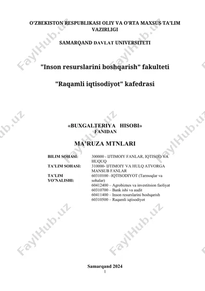 «buxgalteriya hisobi» fanidan ma’ruza matnlari — DOCX