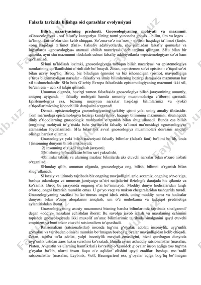 bilish nazariyasi (gnoseologiya) — DOCX