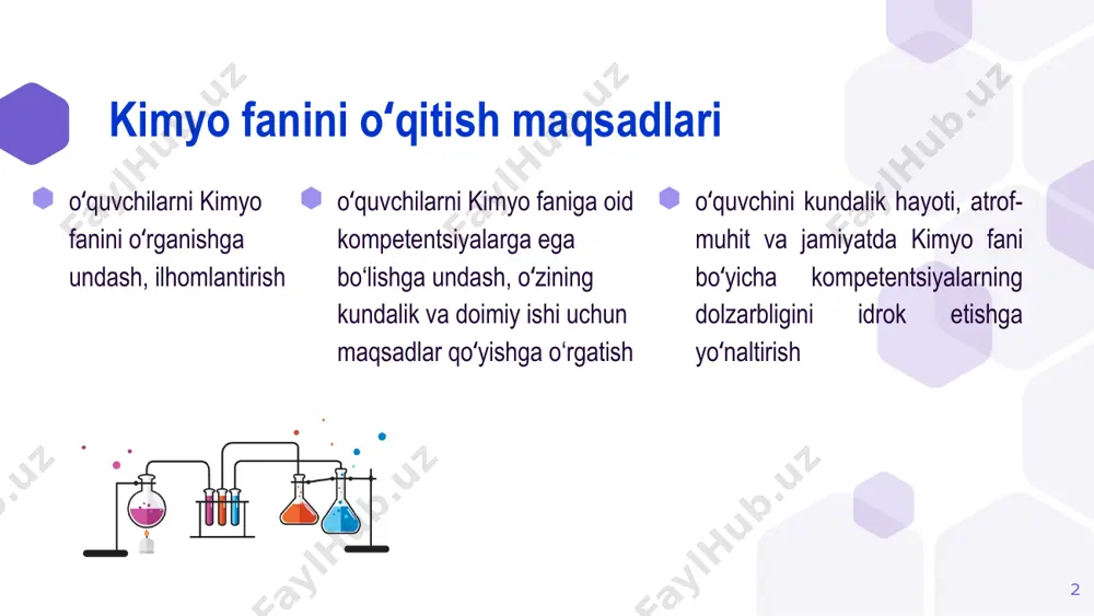 arbiya texnologiyasi loyiha faoliyati rivojlantiruvchi ta’lim o‘yin texnologiyalari axborot va kompyuter texnologiyalari hamkorlika o‘qitish texnologiyasi muammoli o‘qitish tadqiqot texnologiyasi tanqidiy fikrlash texnologiyalari funksional o‘qish texnologiyasi. differentsial ta’lim deganda nimani tushunasiz? 9 10 ta’lim jarayonini tashkil etishning har bir o‘quvchi yoki alohida o‘quvchilar guruhining imkoni-yatlari va ehtiyojlari maksimal darajada hisobga olinadigan shaklidir. individual psixologik xususiyatlarni hisobga olgan holda o‘rganish va shaxsiy rivojlanish uchun qulay muhit yaratishdir. • reproduktiv. • samarali. • ilg‘or. bola maksimal rivojlanish uchun yordam oladi differentsial ta’lim - differentsial ta’limning maqsadi o‘quvchlar guruhi darajalari natija 11 1 2 keys texnologiyasi guruhlarda amaliy ishlar orqali bilimlarni qo‘llash 3 funksional o‘qish texnologiyasi tanqidiy fikrlashni rivojlantirish texnologiyasi 4 uy vazifasi bilim sifatining asosiy parametrlari o‘zlashtirishning avtomatlashish darajasi bilimlarni mavhumlashtirish darajasi o‘zlashtirish darajasi . bilimdan xabardorlik darajasi description bilim mustahkamligi reproduktiv daraja mavzu: "uglevodlar“ quyidagi o'zgarishlarni qanday reaksiyalar yordamida amalga oshirish mumkin: kraxmal → glyukoza → etil spirti reaksiya tenglamalarini ularni amalga …