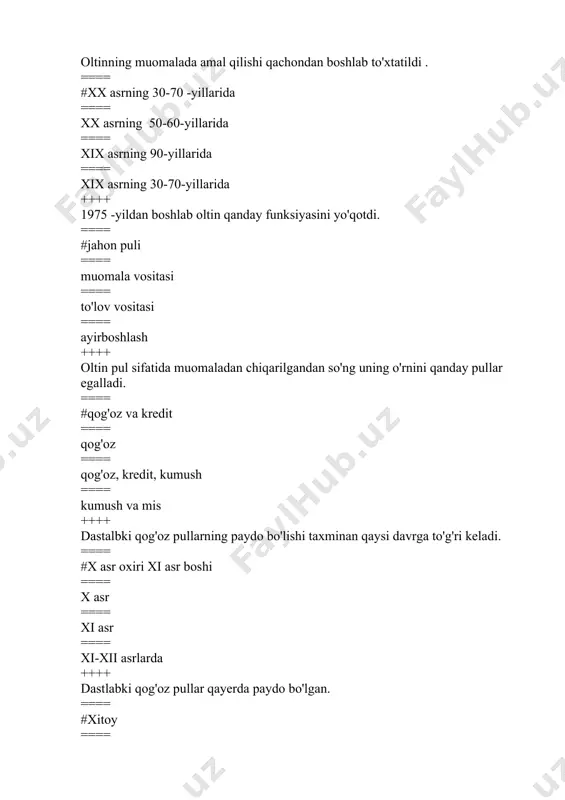 == m.fridmen ++++ “pulni davlat bunyodga keltiradi” ushbu tushuncha pulning qaysi nazariyasiga tegishli? ==== #nominallik nazariyasi ===== miqdoriylik nazariyasi ==== metallik nazariyasi ==== monetarizm nazariyasi ++++ pulning miqdoriy nazariyasiga ko’ra… ==== pulning qiymati uning ko‘rsatilgan nominali bilan aniqlanadi. ==== #pulning sotib olish qobiliyati xuddi baho kabi (yangi tovar bahosi kabi) bozorda aniqlanadi ==== pulning mohiyati ijtimoiy zaruriy mehnatning rivojlanishi bilan belgilanmasdan oltin va kumushning tabiiy xususiyatlari bilan belgilanadi ==== pulning qiymatini davlat belgilaydi ++++ natural xo’jalik bu… ==== #tarixan dastlab tarkib topgan xo`jalik shakli bo`lib, unda mahsulotlar bozorda sotish uchun emas, balki xo`jalikning o`zida uning xodimlari va yaratuvchilari iste’moli uchun yetishtiriladi ==== ishlab chiqaruvchining foyda olish maqsadida bozorga ayirboshlash uchun ishlab chiqarishining ijtimoiy shaklidir ==== tovar-pul munosabatlariga asoslangan, turli mulkchilikka hamda iqtisodiy erkinlikka tayangan va raqobat vositasida boshqarilib turuvchi xo’jalik ==== erkin tovar-pul munosabatlariga asoslangan, iqtisodiy monopolizmni inkor etuvchi, aholini ijtimoiy muhofaza qilish yo’nalishiga ega bo’lgan xo’jalik ++++ pulning muomala …