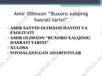 amir olimxon “buxoro xalqinig hasrati tarixi” — PPT