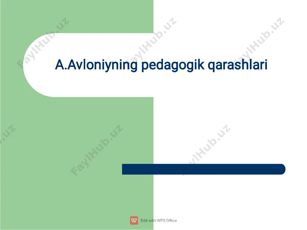 ilda “ shuhrat” deb nomlangan ro’znoma tashkil etdi va uning sahifalarida mehnatkash xalq manfaatlarini himoya qilishga doir fikrlarni targ’ib etdi. a.avloniy “adabiyot yoxud milliy sherlar” deb nomlangan to’rt qismdan iborat bo’lgan darsligida yoshlarni maorif-madaniyatga chorlaydi, yaramas xulq –odatlarini tanqid qiladi. o’sha davr xalq pedagogikasida avloniyning “birinchi muallim”- “alifbo”,”ikki muallim” –”o’qish” kitoblari katta ro’l o’ynaydi. bu kitoblarda avloniy o’tmish adabiyotimizning eng yaxshi an’analarini davom ettirdi. axloq-odobiga doir qarashlari  ilm va ma’rifatning ahamiyati yangichasiga talqin etdi.”birinchi muallim”da avloniy dast avval 32 harfni yolg’z yoziladigan shakl-larini bir saxifada alifbo tarkibida bergan. shu sahifada alifning so’z- ning boshida,o’rtasida va oxirida yozilishini ko’rsatgan, so’ng alifni barcha “ bosh harflar”ga bo’g’inlab hosil qilgan. � “ikkinchi mualim” da bolalarning axloq-odobiga doir, halolik va poklikka oid turli sherlar hikoya, masal va ertaklar jamlangan, rang – barang allegorik obrazlardan ustalik bilan foydalangan. ijtimoiy va axloqiy qarashlari  a.avloniy 1904-umrining oxiriga qadar o’qituvchi bo’lib ishladi. u o’nlab sherlar, “maktab …