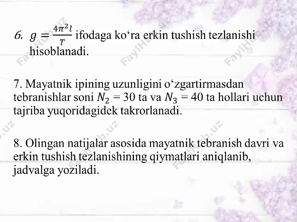 matematik mayatnik yordamida erkin tushish tezlanishini aniqlash - Page 3