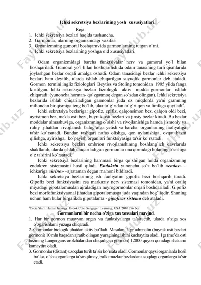 ichki sekretsiya bezlarining yosh xususiyatlari — DOCX