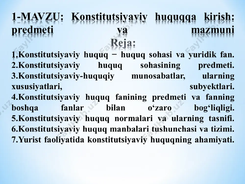 iya” atamasi lotincha so‘zdan olingan bo‘lib, “o‘rnatish”, “belgilash” degan ma’nolarni anglatadi hamda u o‘zining uzoq tarixiga ega. dastlab “konstitutsiya” iborasi siyosiy tuzum ma’nosini anglatib, xvii asrda fransiyada ushbu atama renta hamda renta shartnomasiga nisbatan ishlatilgan. keyinchalik “konstitutsiya” so‘zi o‘zining asl ma’nosiga qaytib, ushbu atama bilan huquqiy tomondan belgilab qo‘yilgan davlat tuzumi nomlana boshlagan. buyuk fransuz inqilobi arafasida esa “konstitutsiya” iborasi orqali “davlatning ahvoli” ifodalangan. konstitutsiyaviy huquqning paydo bo‘lishiga va taraqqiyotiga bir qator konstitutsiyaviy ahamiyatga molik hujjatlar katta ta’sir ko‘rsatgan. bunday hujjatlar jumlasiga 1215-yilda angliyada qabul qilingan «erkinliklarning buyuk xartiyasi», 1679-yilgi «xabeas korpus akt» (jinoiy ta’qibga uchragan fuqaroning adolatli sud muhokamasiga boʻlgan huquqi «habeas corpus» deya nomlanadi) va boshqa bir qator hujjatlar kiradi. yuqorida sanab o‘tilgan hujjatlar hozirgi kunda ham buyuk britaniyada amaldagi konstitutsiyaviy hujjatlardan bo‘lib hisoblanadi. konstitutsiyaviy huquqning shakllanishida bir qancha omillar ta’sir ko‘rsatgan. bunday omillar jumlasiga quyidagilar kiradi. birinchidan, dastlabki konstitutsiyaviy ahamiyatga molik hujjatlar. masalan, aqshning 1776 yilgi “mustaqillik …