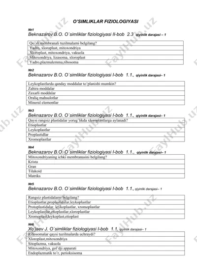 o'simliklar fiziologiyasi — DOCX