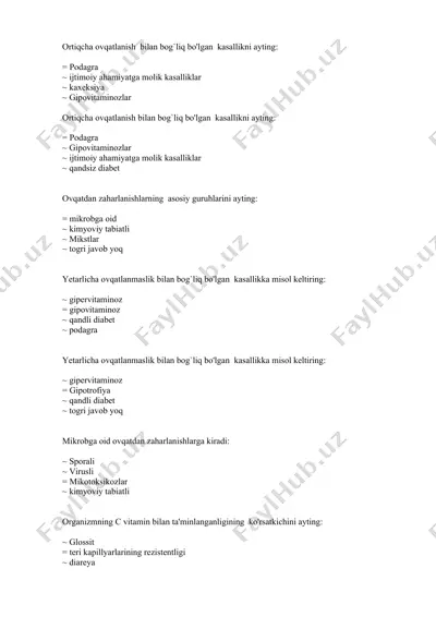 ovqatlanishga bog'liq kasalliklar — DOCX