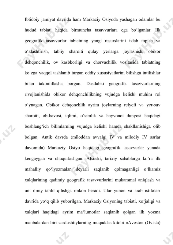 boʻlib, janubi-gʻarbda kaspiy dengizi va shimoli-gʻarbda sharqiy yevropadan sharqda xitoy va moʻgʻulistonga qadar, janubda afgʻoniston va erondan shimolda rossiyaga qadar choʻzilgan.[1] mintaqa oʻz ichiga sobiq sovet davlatlari boʻlmish qozogʻiston, qirgʻiziston, tojikiston, turkmaniston va oʻzbekistonni oladi. ushbu besh respublika nomidagi oʻxshashliklar tufayli mintaqadan tashqarida (asosan gʻarbda) mintaqa davlatlari umumiy tarzda '-stanʼ davlatlari deb ham yuritiladi. islomdan oldingi davrda va islom dini mintaqaga kirib kelishi davrida (tahminan milodiy 1000-yil yoki undan oldin) markaziy osiyoda asosan eroniy tilda soʻzlashuvchi va madaniyatga ega boʻlgan xalqlar istiqomat qilgan[2] hyperlink "https://uz.wikipedia.org/wiki/markaziy_osiyo" \l "cite_note-3" [3]. hududda baqtriyaliklar, soʻgʻdlar, xorazmliklar va yarim-koʻchmanchi skiflar hamda dahlar yashagan. turkiy xalqlarning koʻchib kelishi bilan markaziy osiyo asta-sekin oʻzbeklar, qozoqlar, tatarlar, turkmanlar, qirgʻizlar va uygʻurlar kabi turkiy xalqlarning vataniga aylandi. tojikistonni istisno qilganda, hududda amal qilgan eroniy tillar oʻrniga turkiy tillar kirib keldi. tarixan markaziy osiyo buyuk ipak yoʻli bilan aloqador boʻlib, yevropa va uzoq sharq orasida odamlar, tovarlar va gʻoyalar almashinuvi …