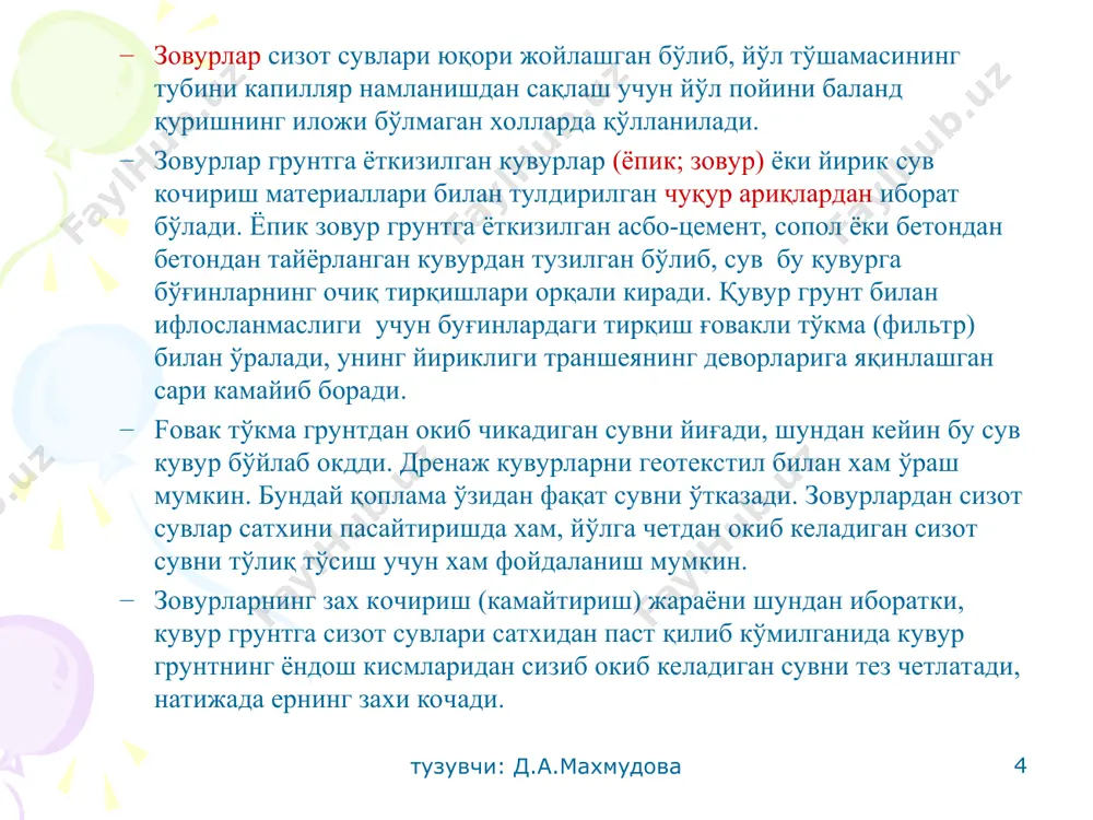 avtomobil yo'llariga ta'sir etuvchi er osti suvlarini chetlatish - Page 4