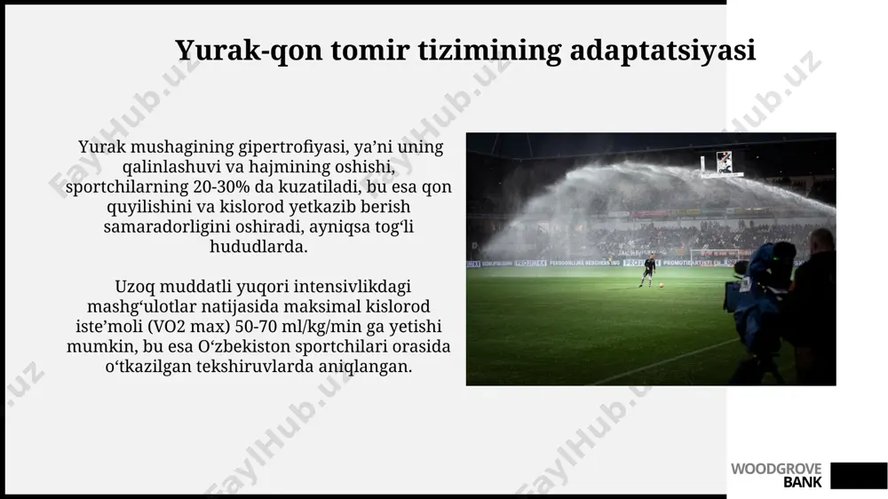 h mashqlarini oʻz ichiga oladi, umumiy vaqtini 6-8 soatga yetkazish maqsadida. fargʻonadagi basketbol jamoasi uchun 3 oylik mashgʻulot rejasida, har kuni 2 soatlik mashgʻulotlar, haftada 2 kunlik oʻyinlar va oyiga 1 marta tibbiy koʻrikdan oʻtish belgilangan, natijalarni yaxshilash uchun. woodgrove bank sportchining ovqatlanishi va tiklanishi sportchilar uchun hidratatsiya juda muhimdir. taxminan har 15-20 daqiqada 150-250 ml suv ichish toshkentda oʻtkazilgan tadqiqotlarga koʻra, ishlash qobiliyatini yaxshilaydi va charchoqni kamaytiradi. sport bilan shugʻullanuvchilarning ovqatlanishida 1 gramm oqsil 4 kaloriya beradi, bu esa mushaklarning tiklanishi va oʻsishi uchun muhimdir. kuniga 1,5-2 gramm oqsil iste’mol qilish tavsiya etiladi, masalan, tovuq goʻshti, baliq va loviya kabi mahsulotlardan. woodgrove bank shikastlanishdan himoya qilish va reabilitatsiya samarqanddagi reabilitatsiya markazida 6 oylik dastur orqali, o‘rtacha 90% tizma yoki oyoq-qo‘l jarohatlari bilan og‘rigan bemorlarda sezilarli yaxshilanish kuzatiladi, bu esa harakatlarning 70% tiklanishini anglatadi. toshkentdagi shifokorlarning 85%i sport shikastlanishlarini davolashda fizioterapiya va 12 hafta davom etadigan reabilitatsiya dasturlaridan foydalanishni tavsiya …