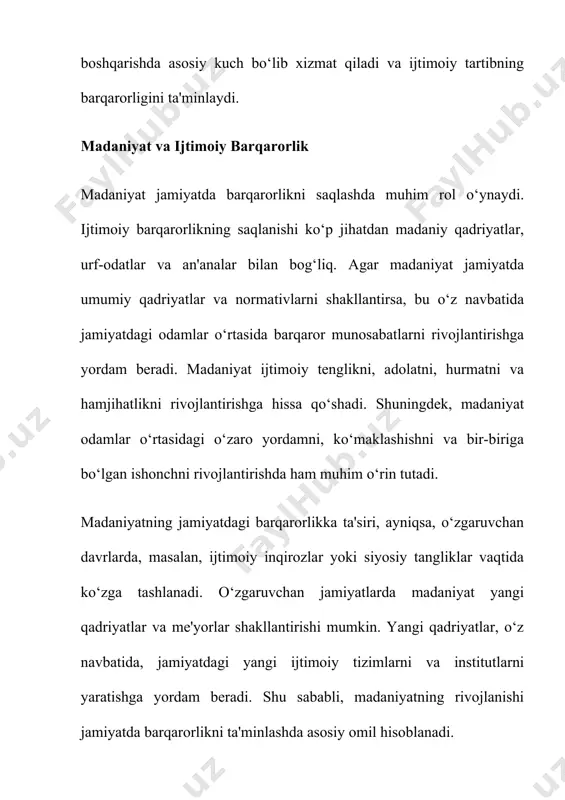 ib, u jamiyatda ijtimoiy ahillikni va barqarorlikni ta'minlash uchun zarurdir. axloq odamlarga boshqa insonlarga nisbatan qanday xulq-atvorni ko‘rsatishni, qanday javobgarlikni o‘z zimmalariga olishni va jamiyatda to‘g‘ri xulq-atvorni qanday ta'minlashni o‘rgatadi. din va axloq bir-birini to‘ldiradigan, bir-birini mustahkamlovchi tushunchalar bo‘lib, ular birgalikda odamlarning shaxsiy hayotidagi va ijtimoiy munosabatlaridagi xulq-atvorini belgilaydi. dinning axloqiy tamoyillariga ta'siri din, o‘zining asosiy tamoyillari, e'tiqodlari va qadriyatlari orqali jamiyatdagi axloqiy tamoyillarni shakllantiradi. dinning asosiy ahamiyatini anglash, asosan, diniy ta'limotlarda ko‘rsatilgan axloqiy me'yorlarga qarashda namoyon bo‘ladi. diniy qadriyatlar jamiyatda ko‘plab ahloqiy prinsiplarni ishlab chiqadi, shuningdek, odamlarga qanday to‘g‘ri xulq-atvorni tanlashni, nimalarga qaramasdan yaxshilik qilishni o‘rgatadi. masalan, islom dini o‘zining axloqiy tamoyillari orqali o‘z e'tiqodiga amal qiladiganlarni halol va haromdan tanish, o‘zini va boshqa insonlarni hurmat qilish, yaxshi ishlarga da'vat qilish kabi qadriyatlarni ta'lim beradi. shuningdek, islomda adolat, xayr-ehson, kechirimlilik, sabr va mas'uliyat kabi axloqiy tamoyillar alohida o‘rin tutadi. islom diniy ta'limotlarida, masalan, o‘zaro yordam berish, qiyinchilikda qo‘l yordamini …
