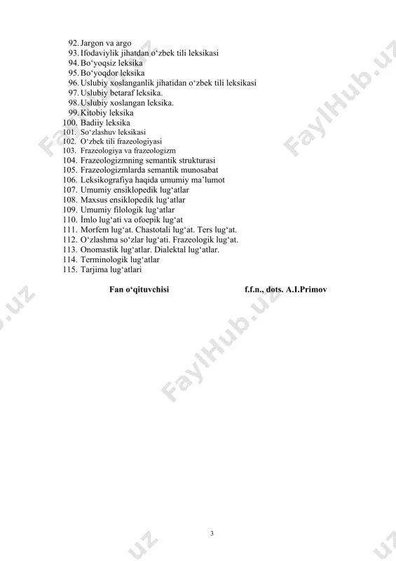 ‘at. 113. onomastik lug‘atlar. dialektal lug‘atlar. 114. terminologik lug‘atlar 115. tarjima lug‘atlari fan o‘qituvchisi f.f.n., dots. a.i.primov page 2