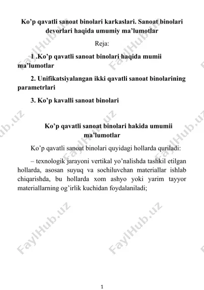 ko'p qavatli sanoat binolari karkaslari — DOCX