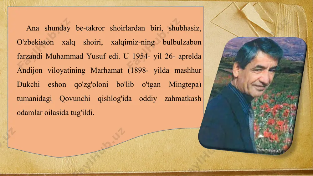 oviy diyor bo'ynini quchsa ruhlarim, ko'k mening ko'ksim bo'lur, yulduzlari - anduhlarim, gul o'pib, gul yopinib har dilda mozorim qolur, men ketarman bir kuni, navolarim, zorim qolur...