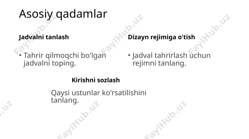 moslashtirilgan shaklni olishi mumkin. shaklni tanlash uchun menyu lentasidagi "yaratish" yorlig'iga kirishingiz va "formalar" bo'limini topishingiz kerak. ushbu tugmani bosish avtomatik ravishda chap navigatsiya panelida ta'kidlangan manba jadvaliga asoslangan asosiy shaklni yaratadi. bu accessda shakllar yaratishning eng oson variantidir, garchi u kamroq moslashuvchanlikni ta'minlaydi. split shakl aslida ikkita jadvaldagi ma'lumotlarni ko'rsatadi. bir qismi quyidagi elektron shaklga o'xshaydi. access-dagi oddiy shakl faqat bitta yozuvni ko'rsatadi, bo'lingan shaklda esa bir nechta qatorlar mavjud bo'lib, foydalanuvchilar ekranga juda ko'p ma'lumotlarni kiritadilar. ushbu turdagi shakl ustunlari ko'p bo'lmagan uzun ro'yxatlarni kiritish uchun foydalidir. loyihani noldan yaratish microsoft access foydali dasturdir, chunki u ko'plab tegishli jadvallarda ma'lumotlarni yaratish va saqlash imkonini beradi, elektron jadvallarga qaraganda ko'proq samaradorlik va standartlashtirishni taklif qiladi. jadvallar ma'lumotlar bazasining asosidir. biroq, oddiy excel elektron jadvallaridan farqli o'laroq, ma'lumotlarni kiritish juda sekin va zerikarli protsedura bo'lib, access formalarida shakllar yaratish ko'plab qulay funktsiyalar yordamida amalga oshiriladi. shakl opsiyalaridan biri tanlanganidan so‘ng, …