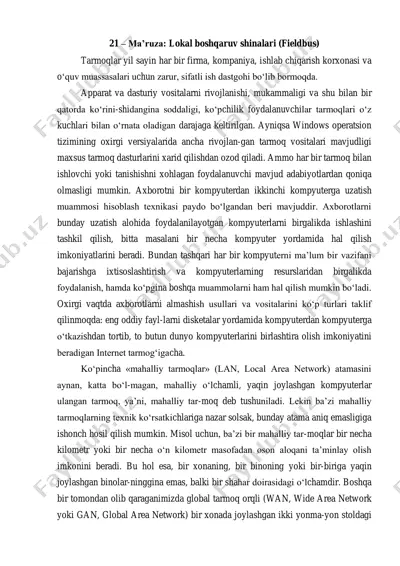 ma’ruza: lokal boshqaruv shinalari (fieldbus) — PDF