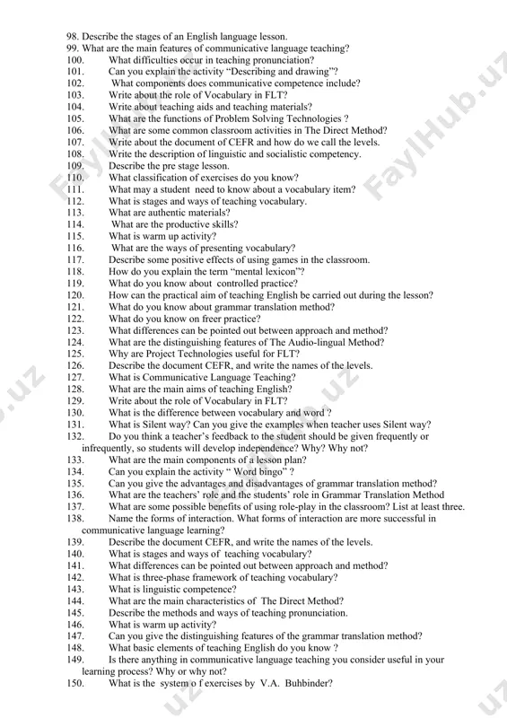 know about a vocabulary item? 1. what are the main problems in teaching and learning pronunciation ? 1. can you explain the activity brainstorming? 1. how do you explain the term “mental lexicon”? 1. can you give a brief information about communicative language teaching? 1. can you explain the activity “word bingo”? 1. what is the difference between vocabulary and word ? 1. which is more important in teaching and learning pronunciation? perfection or intelligibility? why? 1. what are the basic principles and criterion of selecting the active minimum vocabulary? 1. write about the role of vocabulary in flt? 1. name the forms of interaction. what forms of interaction are more successful in communicative language learning? 1. what may a student need to know about a vocabulary item? 1. name the principles of teaching pronunciation 1. what is sociocultural aspect of teaching vocabulary? 1. what do you know about controlled …
