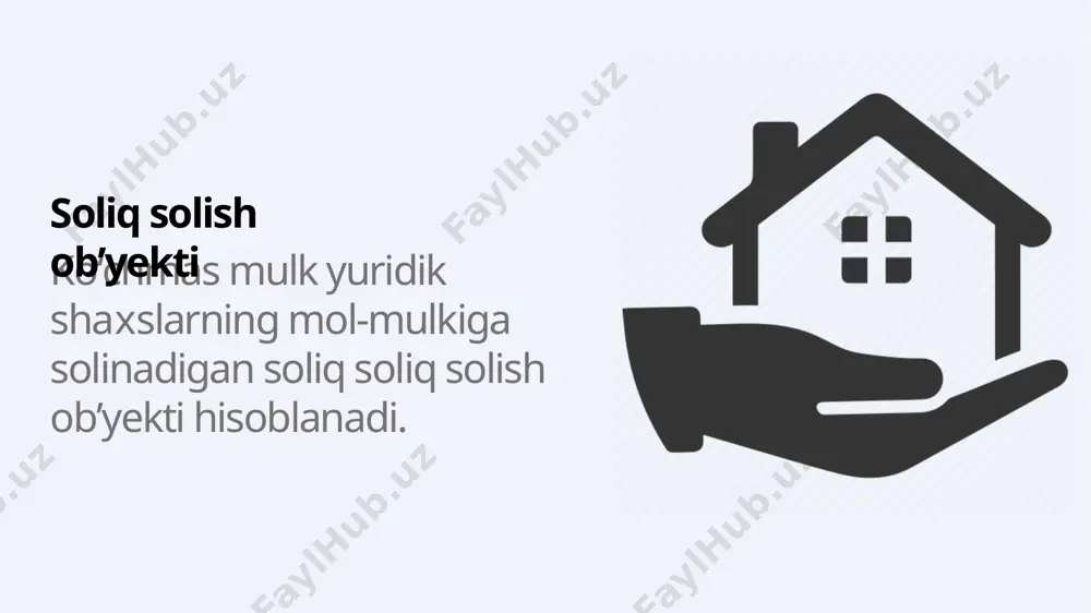 tasno) antenna-machta metall konstruksiyalari, shu jumladan ularga oʻrnatilgan hamda ularning ajralmas qismi boʻlgan konstruksiyalar. % soliq stavkalari soliq stavkasi, agar ushbu moddada boshqacha qoida nazarda tutilmagan boʻlsa, 1,5 foiz miqdorida belgilanadi. qurilishi normativ muddatda tugallanmagan ob’yektlarga nisbatan soliq stavkasi 3 foiz miqdorida belgilanadi. % soliq stavkalari soliq stavkasi quyidagilarga nisbatan 0,6 foiz miqdorida belgilanadi: 1) umumiy foydalanishdagi temir yoʻllar, magistral quvurlar, aloqa va elektr uzatish liniyalari, shuningdek mazkur ob’yektlarning ajralmas teхnologik qismi boʻlgan inshootlar; 2) konservatsiya qilinishi toʻgʻrisida oʻzr vmning qarori qabul qilingan koʻchmas mulk va tugallanmagan qurilish ob’yektlari. % soliqni hisoblab chiqarish, soliq hisobotini taqdim etish va soliqni toʻlash tartibi soliq toʻlovchilar soliqni ushbu kodeksning 412-moddasiga muvofiq aniqlangan soliq bazasidan va tegishli soliq stavkasidan kelib chiqqan holda mustaqil ravishda hisoblab chiqaradi. soliq hisoboti soliq boʻyicha hisobga olish joyidagi soliq organiga yilda bir marta, soliq hisoboti davridan keyingi yilning 1 martidan kechiktirmay taqdim etiladi. % soliqni hisoblab chiqarish, soliq hisobotini …