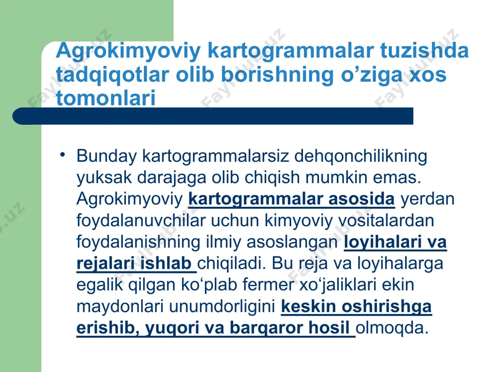 sbati fosforning kaliyning sug‘orma boshoqli don ekinlari 3,33 4,42 0,7 0,3 dukkakli don ekinlari 3,0 3,98 1,5 1,0 makkajo‘xori (don) 2,81 3,73 0,7 0,5 sorgo (jo‘xori) 3,5 4,65 0,7 0,5 sholi 3,36 4,46 0,7 0,5 bug‘doy 3,33 4,42 0,7 0,3 kuzgi javdar 2,88 3,83 0,7 0,3 arpa 2,73 3,63 0,7 0,3 suli 3,13 4,16 0,7 0,3 o‘rta tolali g‘o‘za 6,00 7,97 0,7 0,5 ingichka tolali g‘o‘za 6,90 9,17 0,7 0,5 o'zbekiston milliy universiteti, 2021 1 s qishloq xo‘jalik mahsulotlari yetishtirishda azot sarfi va n:p:k nisbatlari ekin turlari azotni olib chiqish, kg/ts tuproq xossalarini hisobga olgan holda azot sarfi azotga nisbati fosforning kaliyning kanop 1,03 1,37 0,8 0,5 tamaki 4,40 5,84 0,8 0,5 moyli ekinlar 5,47 7,27 0,7 0,3 kungaboqar 5,27 7,00 0,7 0,3 yeryong‘oq 5,47 7,27 0,7 0,3 kartoshka 0,68 0,90 0,7 0,5 sabzavot ekinlari 0,47 0,62 0,7 0,4 pomidor 0,47 0,62 0,8 0,3 bodring 0,32 0,42 0,7 0,3 piyoz …