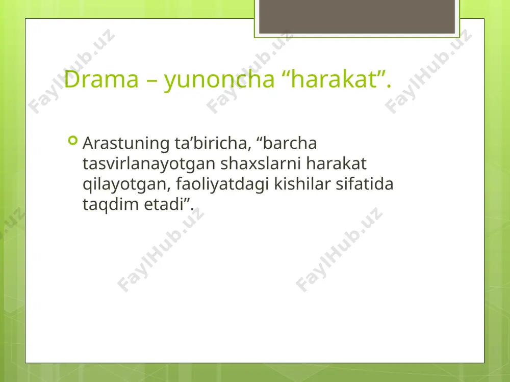 iln yoritilgan.asarda paxtakor ayolning qanchalik og’ir mehnati,mashaqqati ochib tashlangan. komediyaning ‘’temir xotin’’deb atalishida chuqur ma’no bor. mustaqillik davrida o’zbek dramaturgiyasida kishilarning ma’naviy hayotini yoritishga katta e’tibor berildi. shukrulloning ‘’to’ydan keyin tomosha’’asari shukrullo o’z asarida a.qodiriy an’analarini yangi zamon voqealari asosida ijody davom ettirdi va boyitdi. ‘’to’ydan keyin tomosha ‘’ dramasida ba’zi o’zbek oilalarida nikoh to’yi tantanalari haddan tashqari oshirib yuborilayotgani, to’ylarda ortiqcha isrofgarchilik bo’layotgani va buning ayanchli oqibatlari ochib tashlangan. dramaning qahramonlari: mo’min , xolida ,nazira,chamandaxon ,fozilxo’ja va boshqalar. asarda to’y, to’yga tayyorgarlik ,to’yni o’tkazish va to’ydan keyingi mojarolar qiziqarli qilib aks etgan. hayotdagi ayrim kishilar ongidagi salbiy holatlar ochib tashlangan.davrga munosib kamtarlik ,madaniy to’ylar o’tkazish g’oyasi ilgari surilgan. mustaqillik davri dramaturgiyasida milliy urf- odatlarga sadoqat mavzusi inson qadr-qimmatini ulug’lash masalalari biln uzviy bog’liqlikda aks ettirildi. erkin xushvaqtovning ‘’chimildiq’’ dramasida bu xususiyat o’ziga xos bir yo’sinda namoyon bo’ldi. umuman olganda ,mustaqillik davrida o’zbek adabiyotida sahna asarlari kam yozilmadi mustaqillik davridagi …