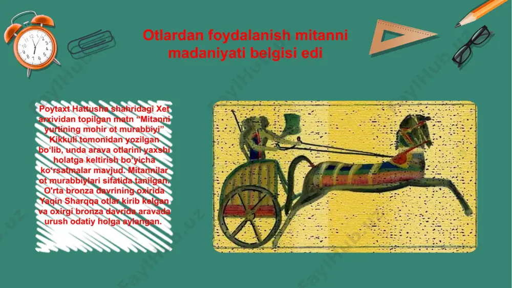 y xalqining hukmdori sifatida o'rnatgan va keyinchalik mitanni qirolligiga asos solgan, deb taxmin qilgan bo'lsa-da, hozircha buning to'g'ridan-to'g'ri isboti yo'q. otlar, so'zlar va hind xudolari, ayniqsa elita darajasida intensiv madaniy aloqalar va ismlar o'zaro nikoh va ikki tillilik orqali paydo bo'lishi mumkin edi. faqat proto-hind (proto-sanskrit) tilida yozilgan mitanni matnlari mavjud emas,ntation and make it film eʼtiboringiz uchun rahmat image1.jpeg image2.png image3.png image4.png image5.png image6.png image7.png image8.jpeg