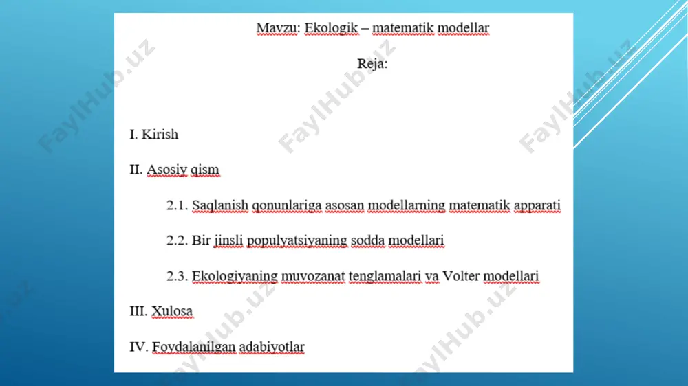 taqdimot ishi "ekologik — matematik modellar" - Page 2