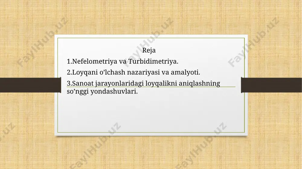amida amalga oshiriladi konsentratsiyani birlik hajmidagi zarralar soni bilan ifodalash nefelometrik va turbidimetrik usullarning asosiy ustunligi ularning yuqori sezuvchanligidir, bu rang reaktsiyalari bo'lmagan elementlar yoki ionlarga nisbatan ayniqsa muhimdir. amalda, masalan, tabiiy suvlarda va shunga o'xshash narsalarda xlorid va sulfatni nefelometrik aniqlash keng qo'llaniladi. aniqligi nuqtai nazaridan turbidimetriya va nefelometriya fotometrik usullardan pastdir, bu asosan bir xil zarracha o'lchamlari, vaqt barqarorligi va boshqalar suspenziya xususiyatlariga ega suspenziyalar olishdagi qiyinchiliklar bilan bog'liq. 2. loyqalikni o'lchash tarixidan loyqalikni aniqlash bo'yicha amaliy urinishlar 1900 yilda, uipple va jekson distillangan suvda million qismli (ppm) kieselguhr (diatomli er) uchun 1000 qismdan iborat bo'lgan suspenziya uchun standart ishlab chiqqanlaridan boshlangan. ushbu suspenziyani suyultirish o'sha davrdagi turbidimetrlarni kalibrlash uchun bir qator standart suspenziyalar asosida "silika" loyqalik shkalasini yaratishga imkon berdi. jekson ushbu o'lchovni o'sha paytdagi mavjud diafanometr bilan ishlashda ishlatgan va jekson vilkasi turbidimetri sifatida tanilgan . u maxsus sham va tubi tekis kolbadan iborat edi. jekson …