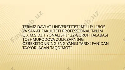o‘zbekistonning eng yangi tarixi fanidan tayyorlagan taqdimoti — PPTX