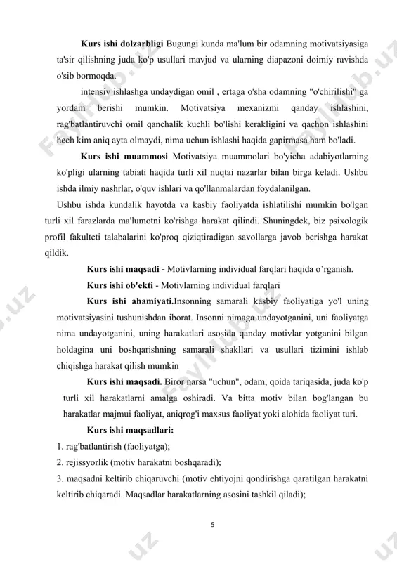bajaradi. bundan tashqari, ikkinchi holda, ​motivatsiya mavjud motivlarni amalga oshirish uchun vosita yoki mexanizm sifatida ishlaydi . x tomonidan ta'kidlanganidek . xekxauzenning fikriga ko'ra, qarama-qarshilik printsipiga ko'ra xatti-harakatlarning ​"ichkaridan" ( ichki tomondan) yoki "tashqaridan" ( tashqi tomondan ) motivatsiya sifatida tavsifi motivatsiyaning eksperimental psixologiyasi bilan bir xil rekordga ega. shunga ko'ra, bunday qattiq muxolifatni tanqid qilish uzoq ​an'anaga ega . tanqid o'zining maksimal ifodasini 50-yillarda, tadqiqotchilar d. xoll va b. skinnerdan farqli o'laroq, turli xil ichki qo'zg'alishlarni ( manipulyativ , kashfiyot va vizual tekshiruvlar) turli xil yuqori rivojlangan hayvonlarga (kalamushlardan maymunlarga) berishni boshlaganlarida oldi . xulq-atvori faqat tashqi mustahkamlash orqali. x. xekxauzenning ta'kidlashicha, haqiqatda harakatlar va ​asosiy niyatlar har doim faqat ichki shartli bo'ladi. bizning fikrimizcha, motivlar va motivlar har doim ichki shartli, lekin ular tashqi omillarga ham bog'liq bo'lishi mumkin, tashqi rag'batlantirish bilan turtki bo'lishi mumkin. aynan ​shuning uchun ham g'arb psixologlari tashqi va ichki motivlarni sof shaklda ajratib …