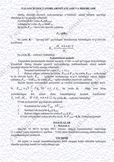 tayanch izolyatorlarini tanlash va hisoblash — DOC