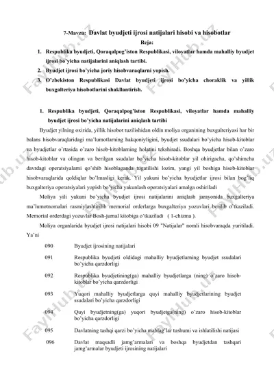 davlat byudjeti ijrosi natijalari hisobi va hisobotlar — DOCX