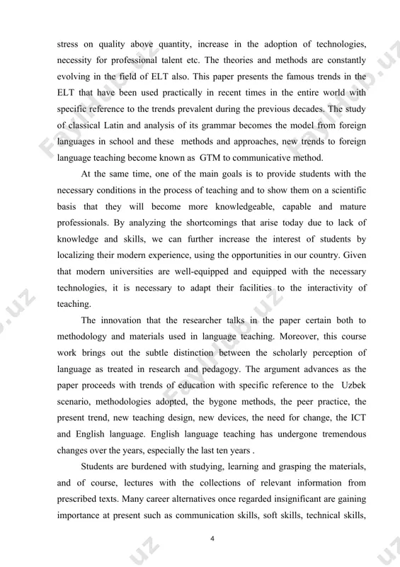 rn world. in 16th century french, italian and english achieve lot of importance as result of political changes in europe. the study of classical latin and analysis of its grammar becomes the model from foreign languages study from 17th to 19th century. in 21st century we are going to teach communicative language teaching. the course work consists of an introduction, two chapters, a conclusion and a list of references. the first chapter analyzes the features some types of teaching in use. it also describes modern methodology and the three primary language teaching methods. emphasis is placed on the using innovations and new pedagogical technologies. the second chapter describes characteristics of modern teaching methods. considering the importance of professional and speech culture, special attention is also paid to professional-focused technology in intercultural communication teaching. chapter i. general background on socio-cultural competence 1.1. what is socio-cultural competence? sociocultural competence has become a …