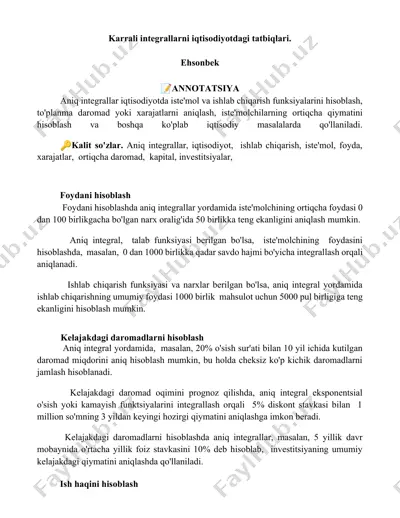 karrali integrallarni iqtisodiyotdagi tatbiqlari — DOCX
