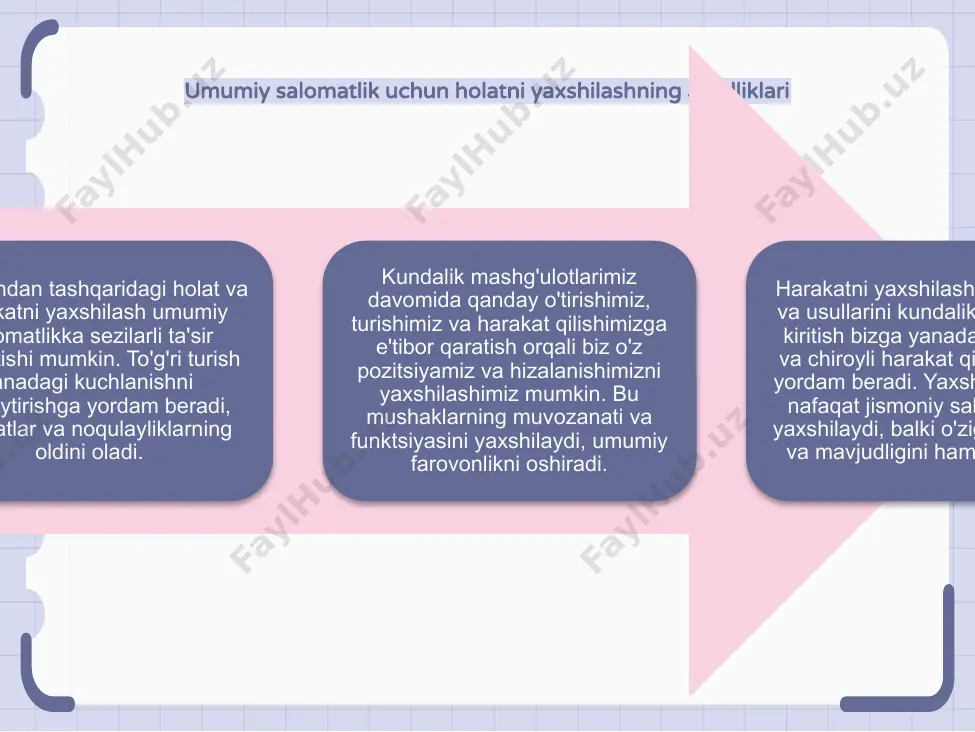 'siri to'g'ri hidratsiya yaxshi holatda va maydon tashqarisida harakat qilish uchun muhim ahamiyatga ega. suvsizlanish mushaklarning kramplariga va zaif moslashuvchanlikka olib kelishi mumkin, bu esa umumiy ishlashga ta'sir qiladi. suvsizlanish va postural muammolarni oldini olish uchun kun davomida muntazam ravishda suv iching. etarli hidratsiya mushaklar va bo'g'imlarning optimal ishlashiga imkon beradi, shikastlanish xavfini kamaytiradi. kundalik ishingizga elektrolitlar va to'g'ri hidratsiyani qo'shsangiz, holat va harakatni yaxshilaydi. tanangizning samarali harakat qilish qobiliyatini qo'llab-quvvatlash uchun suv iste'mol qilishni unutmang. ergonomika va uning turish uchun ahamiyati maydondan tashqaridagi holat va harakatni yaxshilash sportchilarning umumiy salomatligi va ishlashi uchun juda muhimdir. ergonomika yaxshi holatni saqlash va jarohatlarning oldini olishda muhim rol o'ynaydi. ergonomikaning ahamiyatini tushunib, sportchilar tanadagi kuchlanishni kamaytirish uchun o'zlarining holati va harakat shakllarini qanday sozlashni o'rganishlari mumkin. bu ularning sport ko'rsatkichlarini yaxshilashga va karyeralarida uzoq umr ko'rishga olib kelishi mumkin. ergonomikani o'quv dasturlariga kiritish sportchilarga maydonda ham, undan tashqarida ham yaxshi harakat odatlarini …