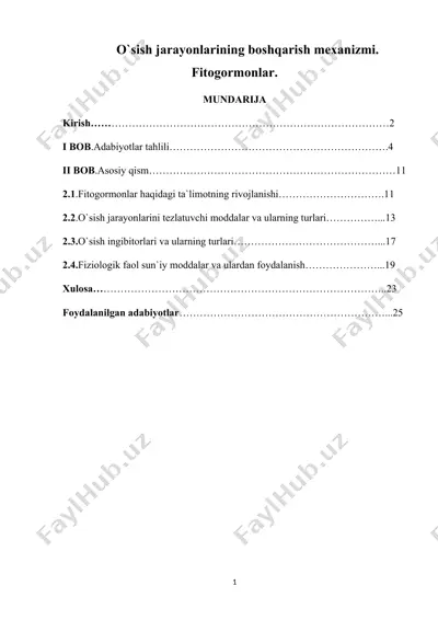 o`sish jarayonlarining boshqarish mexanizmi. fitogormonlar — DOC