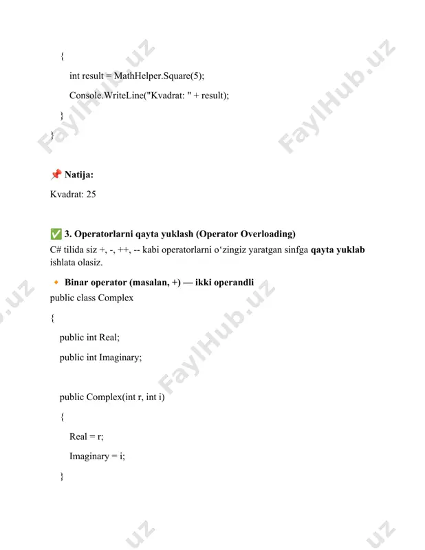 statik berilganlar, statik metodlar, operatorlarni qayta yuklash - Page 3