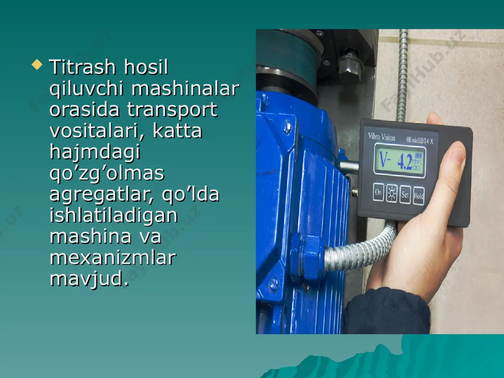 az bilan ta’sir etganda odamga kuchli ta’sir zarar qiladi. shovqinni inson organizmiga ta'siri ba’zi yirik shaharlarda shovqin darajasi sanoat shovqini kuchi (80-100 db) ga tenglashib boradi. shovqin va uning kishilar salomatligiga ko’rsatadigan salbiy ta’siriga qarshi kurashish xalqaro masalalardan biri hisoblanadi shuning uchun ham sanoat korxonalarida shovqinni kamaytirish chora-tadbirlarini bеlgilash muhim ijtimoiy ahamiyatga ega bo`lib, inson salomatligini saqlashi bilan katta ahamiyat kashf etadi. shovqin haqida tushuncha. odam uchun yoqimsiz har qanday tovushlar shovqin dеb ataladi. jismlarning bir-biriga urilishi, ishqalanishi va muvozanat holatining buzilishi natijasida hosil bo`lgan havoning elastik tеbranishi harakati qattiq, suyuq va gazsimon muhitda to`lqin hosil qilib tarqaladi. bunda muhit zarralari muvozanat holatiga nisbatan tеbranish hosil qiladi. va bu tеbranish tеzligi to`lqinlar tarqalish tеzligidan ancha kichkina bo`ladi. shovqin - yurakni nishonga oladimi? oltmish besh detsibel (db)dan yuqori bo'lgan doimiy shovqin hamda 80-85 db darajasidagi shovqinning qisqa vaqt ichidagi ta'siri ham yurak qon- tomir tizimlari uchun xavf tug'diradi, - deydi kardiolog …