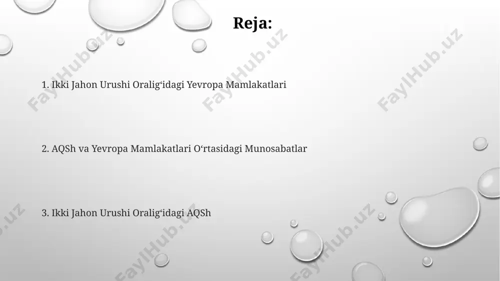 ddiy ta'sir ko'rsatib, protektsionizmni kuchaytirdi va xalqaro savdo hajmini 66% ga kamaytirdi. aqsh, 1930-yillarning o'rtalarida, fashizmning kuchayishiga qaramay, neytrallik qonunlarini qabul qildi, ammo lend-liz dasturi orqali ikkinchi jahon urushi boshlanishidan oldin buyuk britaniyaga yordam berishni boshladi. ikki jahon urushi oraligʻidagi aqsh iqtisodiyoti ikki jahon urushi oraligʻida aqsh yalpi ichki mahsuloti (yaim) 1920-yillardagi 100 milliard dollardan 1940-yillarga kelib 100 milliard dollardan oshib ketdi, bu esa gʻarbiy mamlakatlar orasida eng yuqori koʻrsatkich edi. aqshning “yangi siyosat” (new deal) dasturi 1930-yillar davomida milliy iqtisodiyotni tiklashga qaratilgan boʻlib, tennesse vodiysida katta miqyosdagi infratuzilma loyihalari amalga oshirildi. 1929-yilgi buyuk depressiya aqsh iqtisodiyotini jiddiy ravishda qamrab oldi, ishsizlik darajasi 25% ga yetdi, nyu-york va chikago kabi yirik shaharlarda ochlik va qashshoqlik kuchaydi. ikki jahon urushi oraligʻidagi yevropa iqtisodiyoti 1920-yillarning oxirida buyuk depressiya yevropaning koʻpgina qismlariga taʼsir koʻrsatib, ishsizlik darajasi 25% ga yetdi va savdo hajmi keskin kamaydi, ayniqsa buyuk britaniya va frantsiyada. ikki jahon urushi oraligʻida …