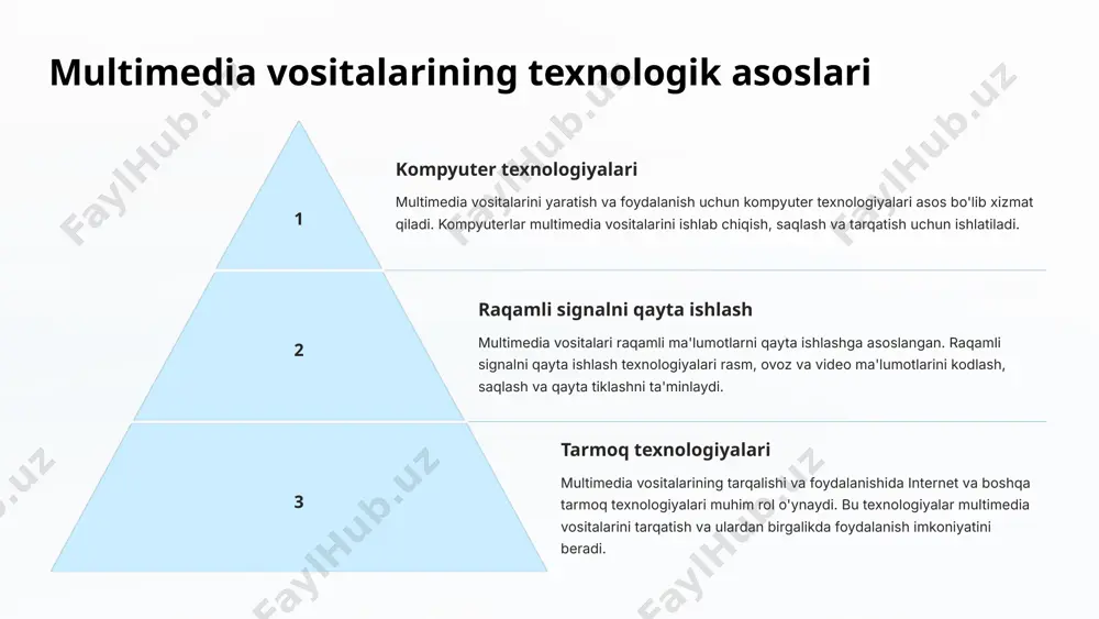 shtirish imkoniyatiga ega bo'ladilar. kirish mumkinligi multimedia vositalari turli xil foydalanuvchilar uchun kirish mumkin. masalan, ko'r va karlar uchun maxsus audio va subtitrlarni taqdim etish mumkin. o'ziga jalb qilish multimedia vositalari o'ziga xos estetika, ovoz effektlari va animatsiya bilan foydalanuvchilarning diqqatini jalb qiladi va ularni ma'lumotga qiziqtiradi. samaradorlik multimedia vositalari ma'lumotni samarali tarzda etkazish imkoniyatini beradi. ular ma'lumotni vizual tarzda taqdim etish, ovoz va animatsiya bilan boyitish orqali foydalanuvchilarga ma'lumotni osonroq tushunish va esda saqlashga yordam beradi. 14 multimedia vositalarining kamchiliklari xarajat multimedia vositalarini yaratish va foydalanish qimmatga tushishi mumkin. bu vositalarni ishlab chiqish, jihozlarni sotib olish va dasturiy ta'minotni sotib olishga xarajatlar talab qilinadi. murakkablik multimedia vositalarini yaratish va foydalanish murakkab bo'lishi mumkin. bu vositalarni yaratish uchun maxsus ko'nikmalar va bilimlar talab qilinadi. bundan tashqari, foydalanuvchilar uchun ham multimedia vositalaridan foydalanishni o'rganish qiyin bo'lishi mumkin. kirish mumkinligi multimedia vositalarining kirish mumkinligi hamma uchun bir xil emas. ba'zi foydalanuvchilar uchun …