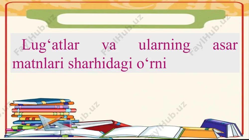 i, aniqrog‘i «xamsa»si qo‘lyozmalaridagi matni atrofiga hoshiyalarga yozilgan lug‘atlarni kiritish mumkin. bunday lug‘atlarga matndagi bir qism so‘zlar ayni o‘rinda izohlanib ketilaveradi. ter-im-chi-lik muomala-lar-imiz-ni m:1845-48 yillarda ko‘chirilgan qo‘lyozmada noma’lum shaxs tomonidan «xamsa»ning 3 dostonida uchragan qi yin so‘zlarni tushuntirish uchun shunday lug‘at yaratilgan sab’ai sayyor layli va majnun saddi iskandariy asosga qo‘shilib, yangi ma’no hosil qiluvchi qo‘shimchalar so‘z yasovchi qo‘shimchalar deyiladi. m: paxta-kor,sinf-dosh tarkibi asos va yasovchi qo‘shimchalarga bo‘linmaydigan so‘zlarga tub so‘zlar deyiladi. m: kitob,parta asosga so‘z yasovchi qo‘shimchalar qo‘shish orqali hosil qilingan yangi asos sodda yasama so‘z deyiladi. bir umumiy asosga ega bo‘lgan so‘zlar asosdosh so‘zlar deyiladi. asosga qo‘shilib, uning ma’nosiga qo‘shimcha ma’no yuklash yoki o‘zi qo‘shilayotgan so‘zni boshqa so‘zga bog‘lovchi qo‘shimchalarga shakl yasovchi qo‘shimchalar deyiladi. 1 lug‘aviy shakl yasovchi qo‘shimchalar 2 sintaktik shakl yasovchi qo‘shimchalar asosga qo‘shilib, uning ma’nosiga qo‘shimcha ma’no yuklaydigan qo‘shimchalar lug‘aviy shakl yasovchi qo‘shimchalar deyiladi. o‘zi qo‘shilayotgan so‘zni boshqasiga bog‘lash vazifasini bajaruvchi qo‘shimchalar sintaktik shakl yasovchi …