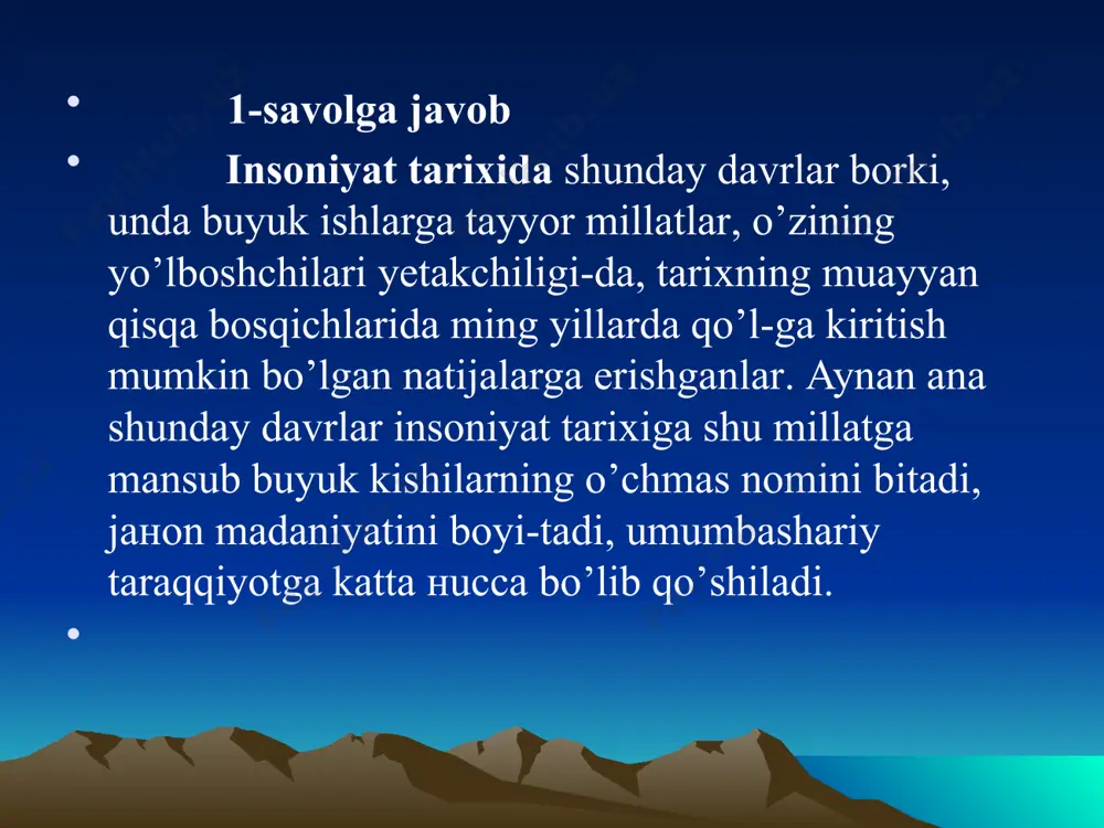 riylar davrida tasavvuf ta‘limoti keng quloch yoydi. soнibqiron tasavvuf qoida-laridan mamlakatdagi salbiy illat-larni yo’qo-tishda, turli janjal va nizolarni bartaraf qilish-da, нaqiqat va adolat o’rnatishda, insonpar-varlik g’oyalarini tarqatishda foydalangan. temur tasavvufdagi poklanish, to’g’ri va sofdil bo’lish, zino va faxsh ishlar bilan shug’ul-lanmaslik, xarom-xarish ishlardan qochish, нalol meнnat qilish, biror kasbni egallash, muxtojlarga me-xr-shafqat ko’rsatish kabi g’oyalarni xalqqa singdirish uchun kurash olib bordi. naqshbandlik tari-qatining yirik shayx-lari temurning pirlari bo’lib, soxibqiron ular bilan tez-tez muloqot qilib turgan. tsmurning pirlari saiyd amir kulol, shayx abu bakr tayobodiy mir sayyid baraka temuriylardan shoxrux, ulug’bek, xusayn boyqaro, bobur mirzolar davlatni boshqarishda, din va tasavvuf qoidalariga amal qilishda, ilm-fan va madaniyatni rivojlantirida uning an‘analarini izchil ravishda davom ettirdilar. bu davrda me‘morchilik san‘agi yuksak darajaga ko’tarildi. amir temur ko’ksaroy masjidi, shoнizinda, bibixonim madrasasini qurdirdi. keshda (shaxri-sabz) oqsaroy barpo qila boshladi. mirzo ulug’bek davrida 1417-1420 yillarda registonda, keyinchalik buxoroda, 1432-1433 yillarda g’ijduvonda mad-rasalar qo’rildi, bibixonim masjidi, go’ri amir …