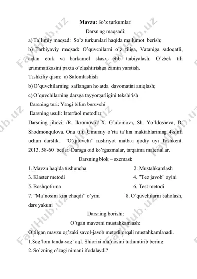 so’z turkumlari 4-sinf ona tili — DOC