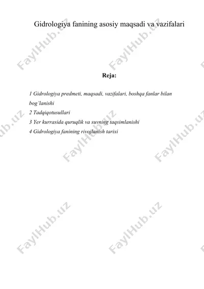 gidrologiya fanining asosiy maqsadi va vazifalari — DOC