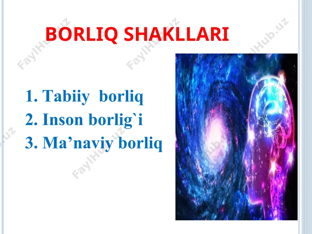 uz beradi. vaqt ham materiyaning mavjudlik shakli bo`lib, mоddiy jarayonning keng yoyilish izchilligini, bu jarayonning turli bоsqichlari, bir-biridan ajralganligi, ularning davоm etishini, ularning rivоjlanishini bildiradi. har bir narsa o`z o`tmishi, hоziri va kelgusiga ega. * fazo va vaqt fazо va vaqt o`rtasida umumiy, o`хshash tоmоnlar hamda ayrim farqlar mavjuddir: - birinchidan, fazо bilan vaqtning оb’ektivligi, insоn оngi, irоdasi va g`оyalariga bоg`liq emasligi, ular o`rtasidagi umumiylikning muhim tоmоnlaridan birini tashkil etadi, - ikkinchidan, fazо bilan vaqt abadiy azaliydir. fazо bilan vaqtning abadiyligi materiyaning abadiyligidan kelib chiqadi, - uchinchidan, fazо bilan vaqt cheksiz chegarasiz bepayondir. * fazo va vaqt fazоning o`ziga хоs хususiyati va vaqtdan farqi, uning uch o`lchоvga ega bo`lishidadir. bu uch o`lchоv materiya bo`yiga va balandligiga, оldiga va оrqasiga qarab uning cheksiz ekanligini ko`rsatadi vaqt fazо bilan chambarchas bоg`liq bo`lsada, lekin o`zining ayrim хususiyatlari bilan undan farq qiladi. vaqtning muhim хususiyati uning bir o`lchоvligidadir, qaytarilmasligidadir. * e`tiboringiz uchun raxmat *
