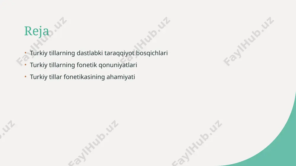 tovushlar, bir-biriga ta'sir qilib, fonetik qonuniyatlarni belgilaydi. bu jarayonlarni o'rganish til evolyutsiyasini tushunish uchun zarur. 3 fonetik qonuniyatlar - dastlabki turkiy tillarda fonetik qonuniyatlar, masalan, assimilyatsiya va dissimilyatsiya, tillarning rivojlanishiga ta'sir qilgan. bu qonuniyatlar til o'zgarishlarini aniqlaydi. 4 ta'sir va o'zgarish - fonetik tizimlar va ularning o'zgarishlari, boshqa tillar bilan o'zaro ta'sirda bo'lganliklari sababli, turkiy tillarning boy madaniyati va tarixi bilan bog'liq. turkiy tillarning dastlabki rivojlanishida fonetik qonuniyatlarning o'rni. 1 fonetik qonuniyatlar - fonetik qonuniyatlar, turkiy tillarning dastlabki rivojlanishida muhim rol o'ynaydi, chunki ular tovushlar va ularning o'zgarishlarini tartibga soladi. 2 o'zgarishlar va ta'sir - dastlabki turkiy tillarda fonetik qonuniyatlar o'zgarishlarga olib kelib, boshqa tillar bilan o'zaro ta'sirni kuchaytirdi, bu esa tilning evolyutsiyasiga xizmat qildi. 3 tarixiy kontekst - fonetik qonuniyatlarning tarixiy konteksti, turkiy tillarning rivojlanish davrida madaniyat va ijtimoiy omillar bilan bog'liq o'zgarishlarni ko'rsatadi. 4 zamonaviy tadqiqotlar - zamonaviy tadqiqotlar fonetik qonuniyatlarning turkiy tillardagi ahamiyatini aniqlab berib, ularning ilmiy …