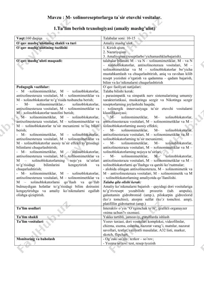 m-xolinoreseptorlarga ta`sir etuvchi vositalar — DOCX