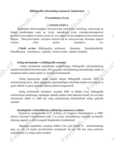 bibliografik axborotning zamonaviy tushunchasi — DOCX