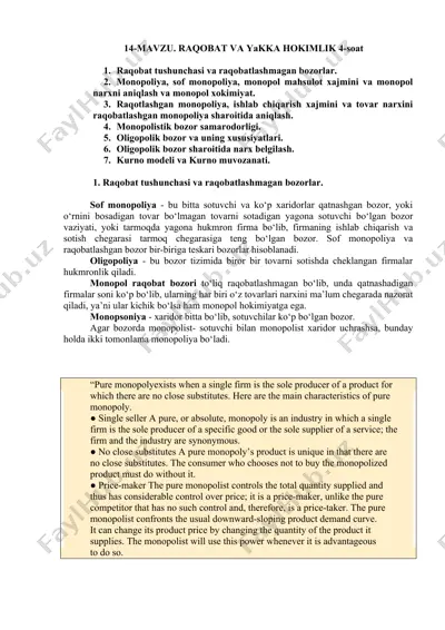 raqobat va monopoliya — DOC